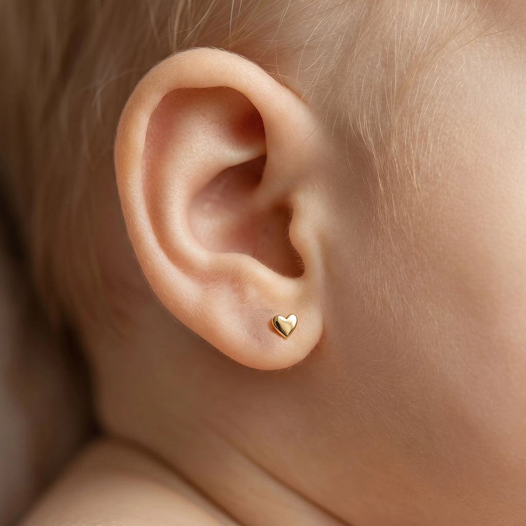 10K Yellow Gold Puffy Heart Stud Flat Screwback Earrings
