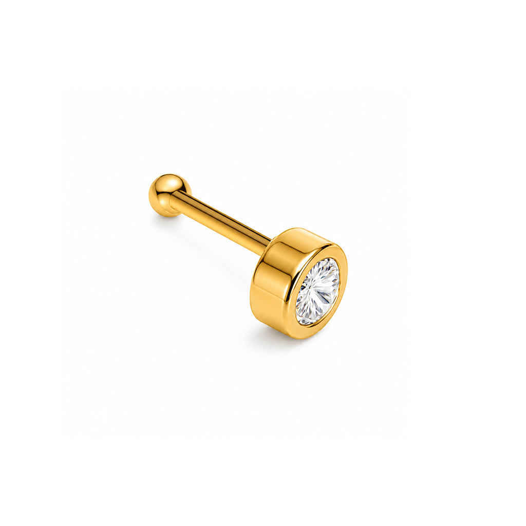 14K Yellow Gold CZ Bezel Set Straight Nose Pin