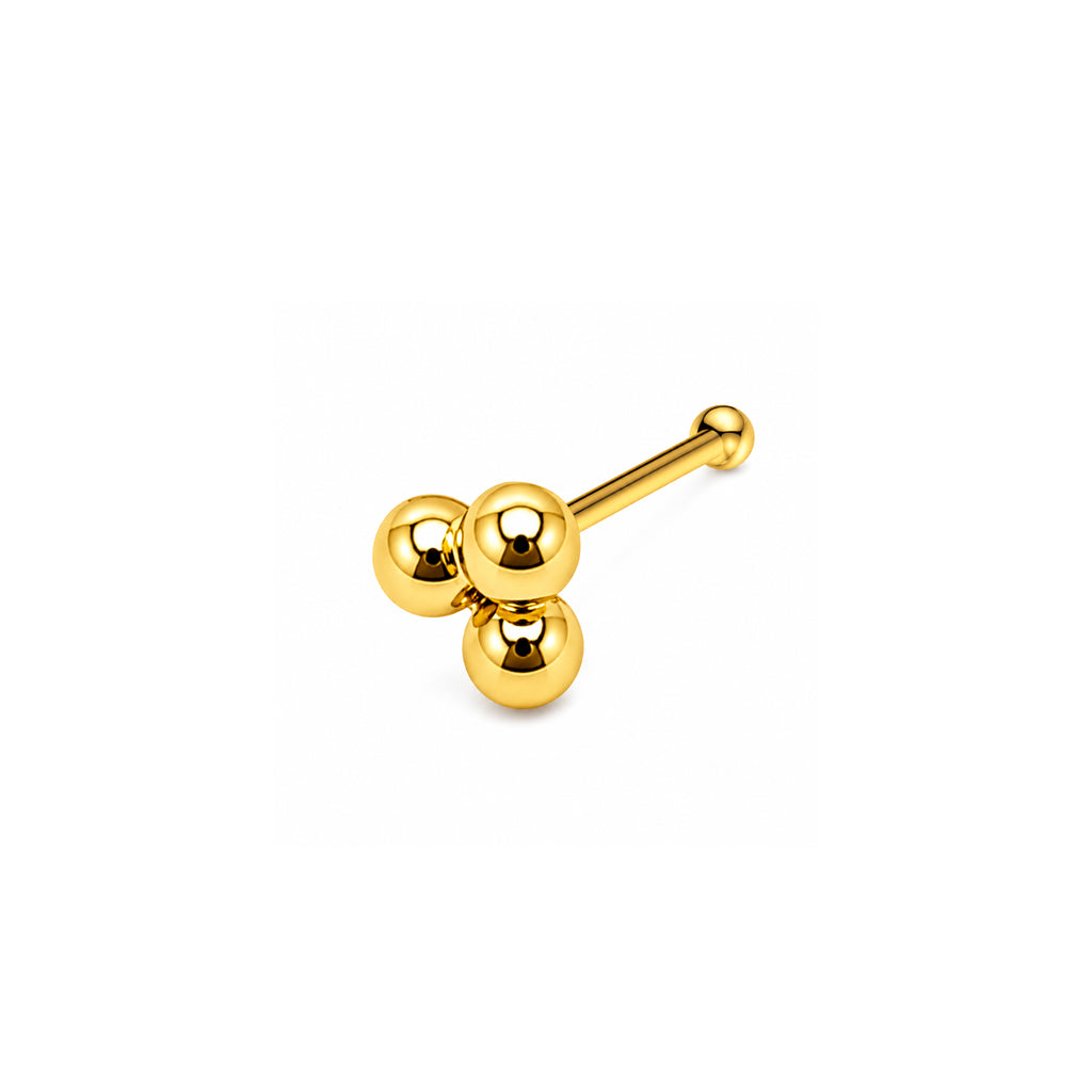 14K Yellow Gold Trio Ball Straight Nose Pin