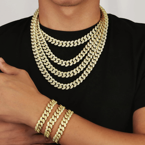 Gold 12mm Iced Out Cuban Link Necklace