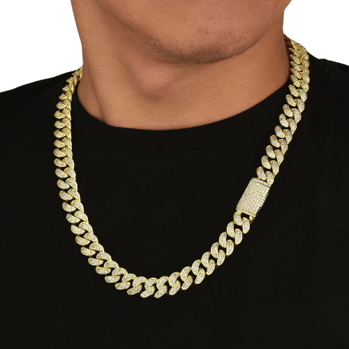 Gold 12mm Iced Out Cuban Link Necklace