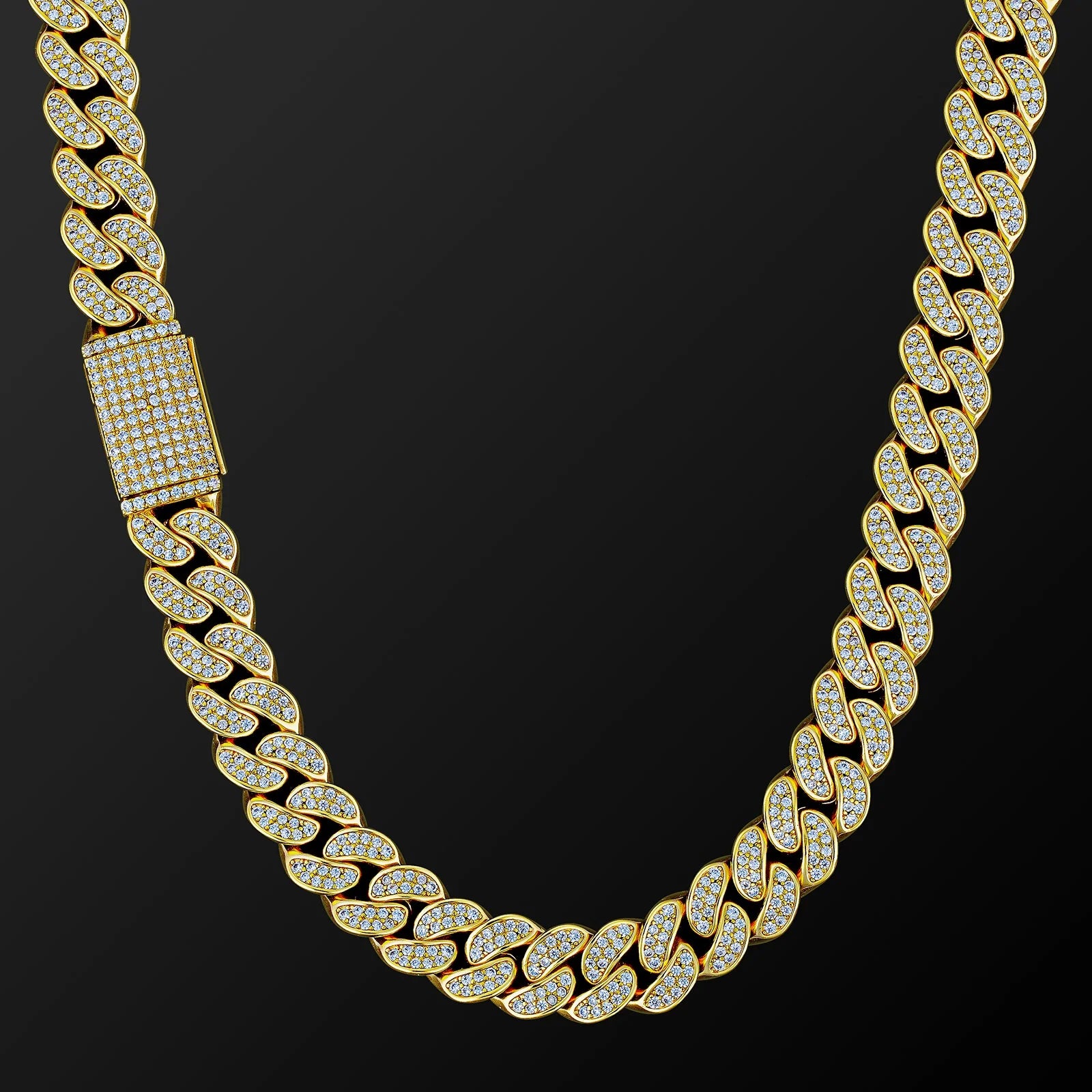 Gold 12mm Iced Out Cuban Link Necklace