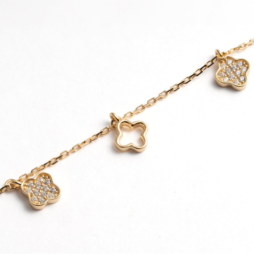Gold Vermeil CZ Pave & Cutout Clover Dangling Bracelet