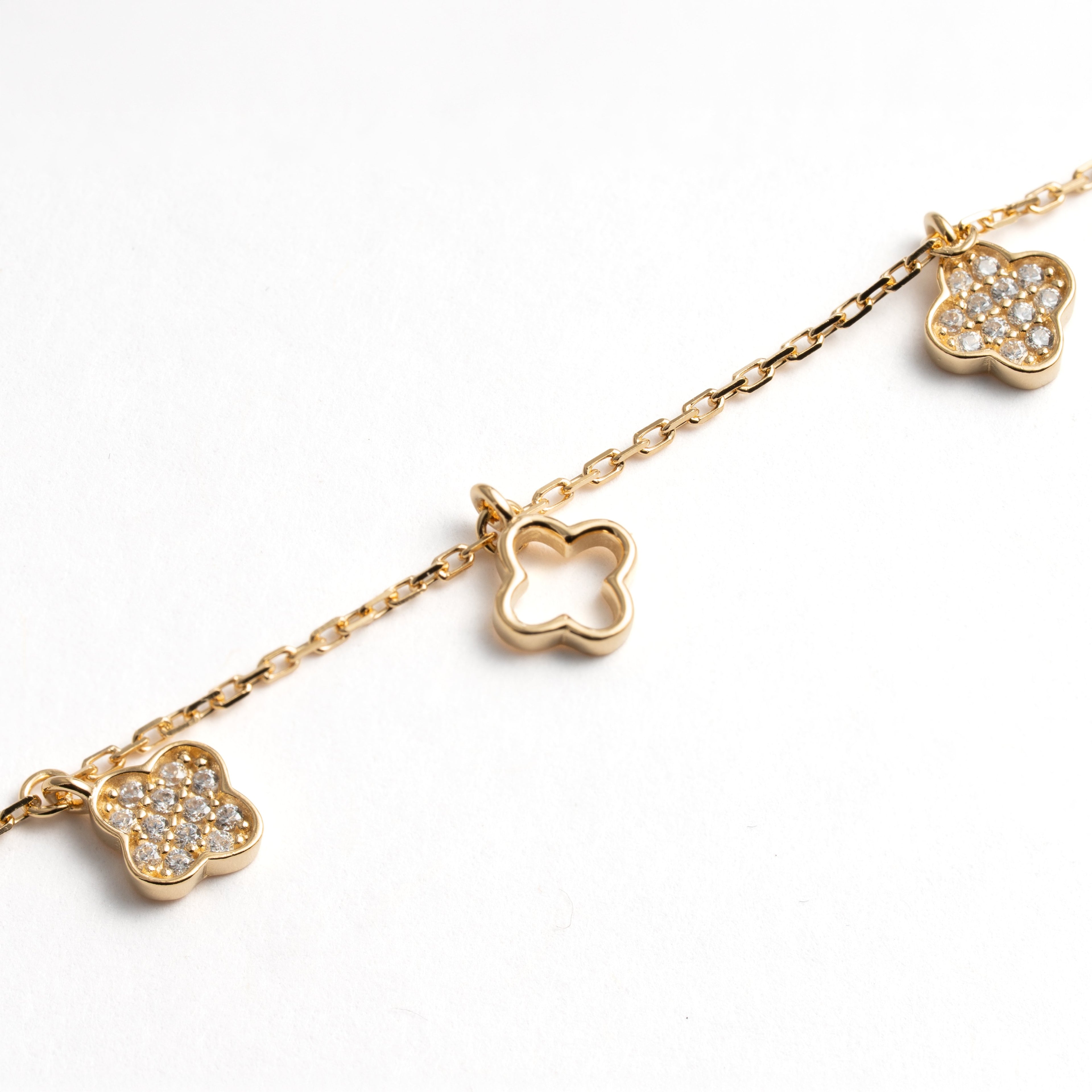 Gold Vermeil CZ Pave & Cutout Clover Dangling Bracelet