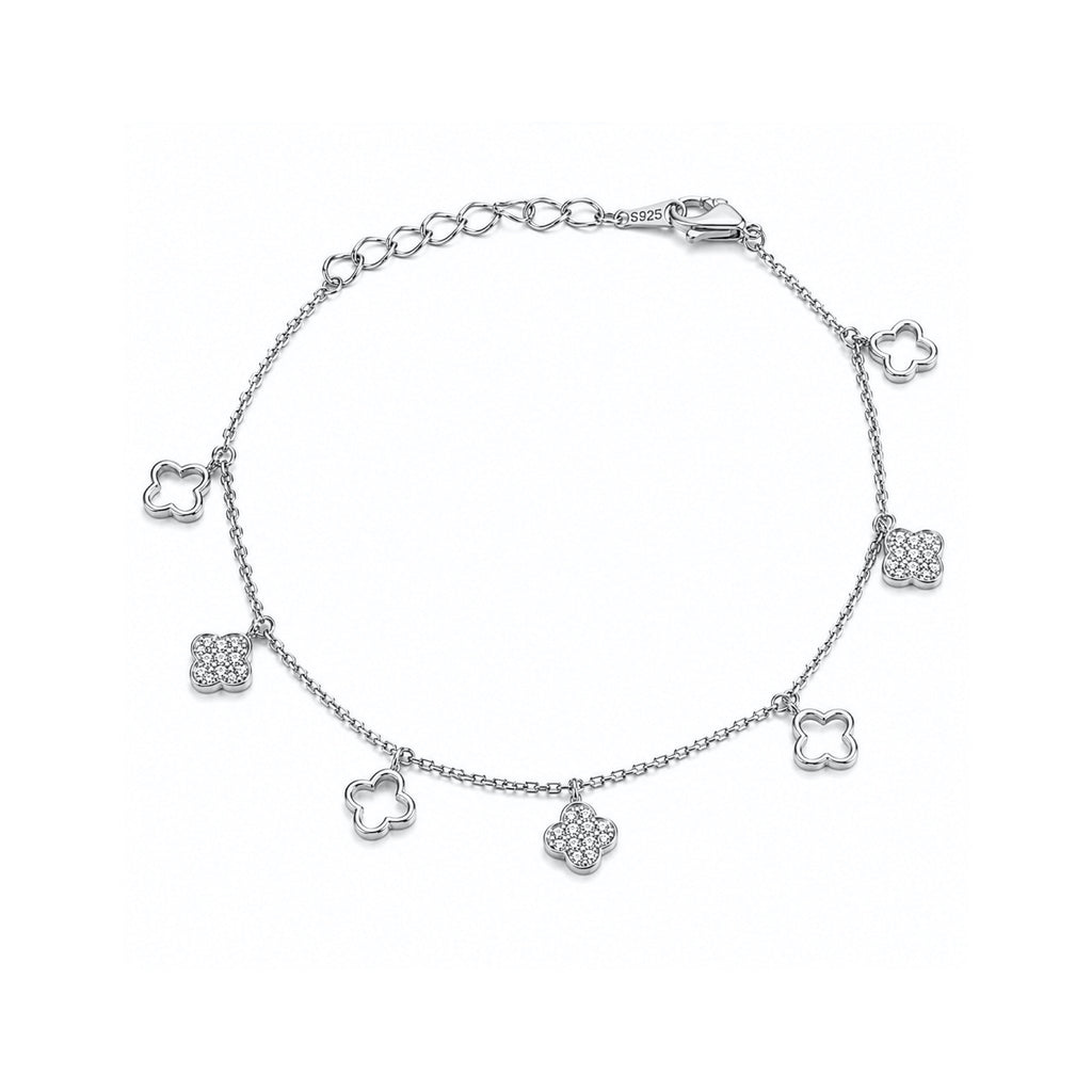 Gold Vermeil CZ Pave & Cutout Clover Dangling Bracelet