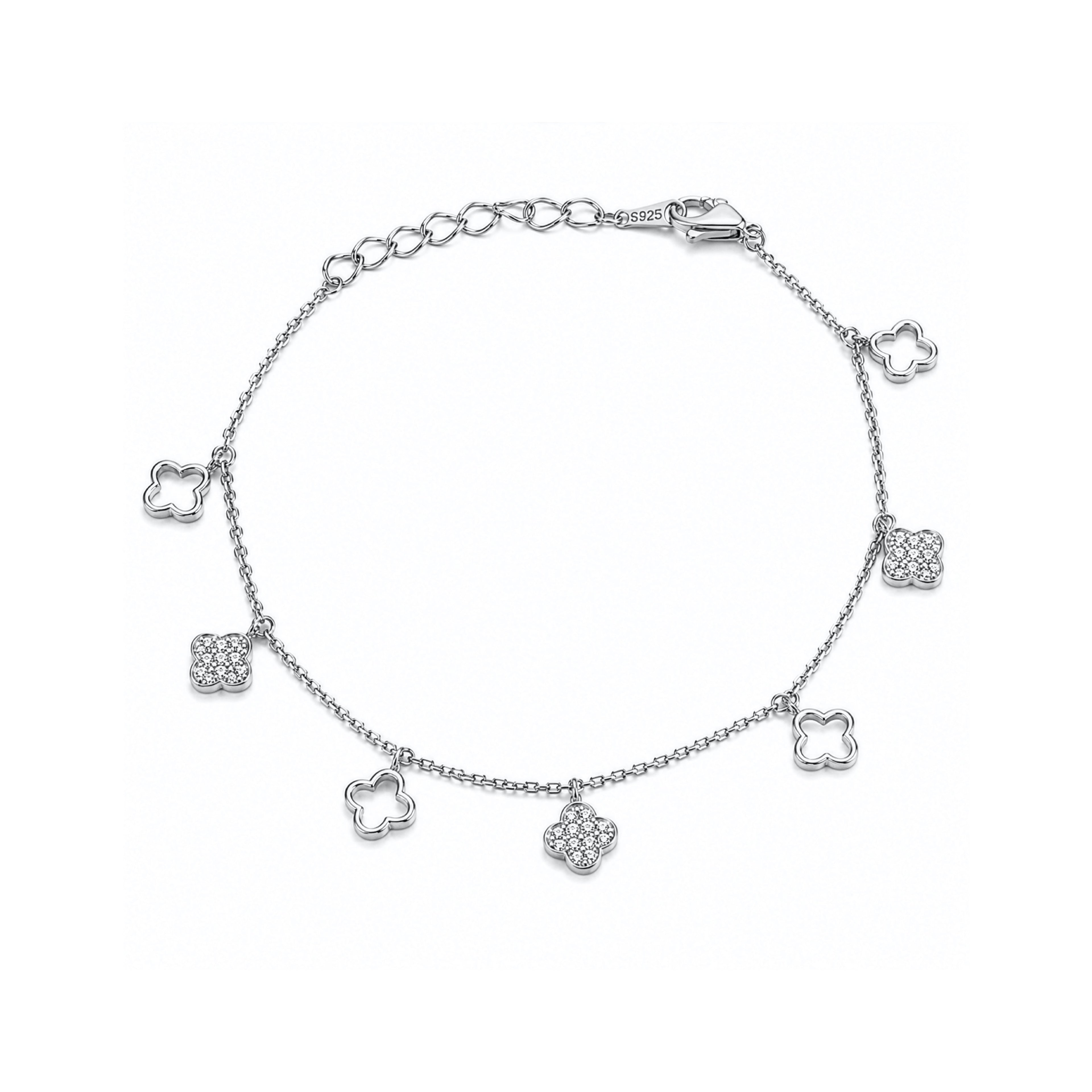 Gold Vermeil CZ Pave & Cutout Clover Dangling Bracelet