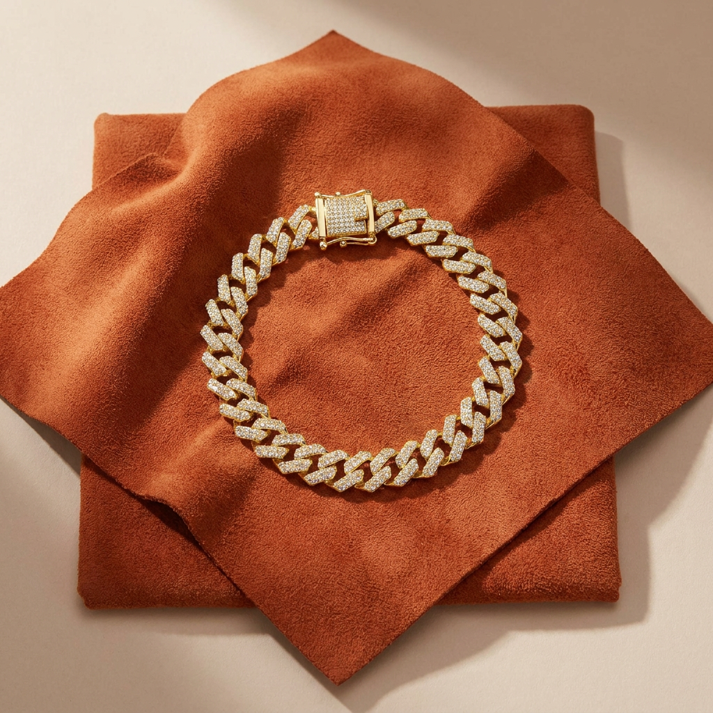 Gold Vermeil Diamond Pave Curb Bracelet 5mm