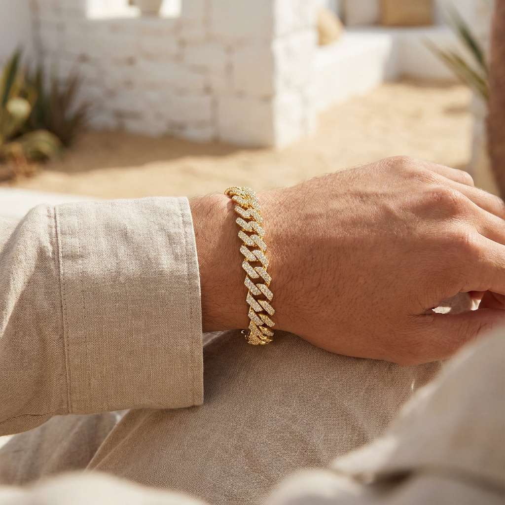 Gold Vermeil Diamond Pave Curb Bracelet 5mm