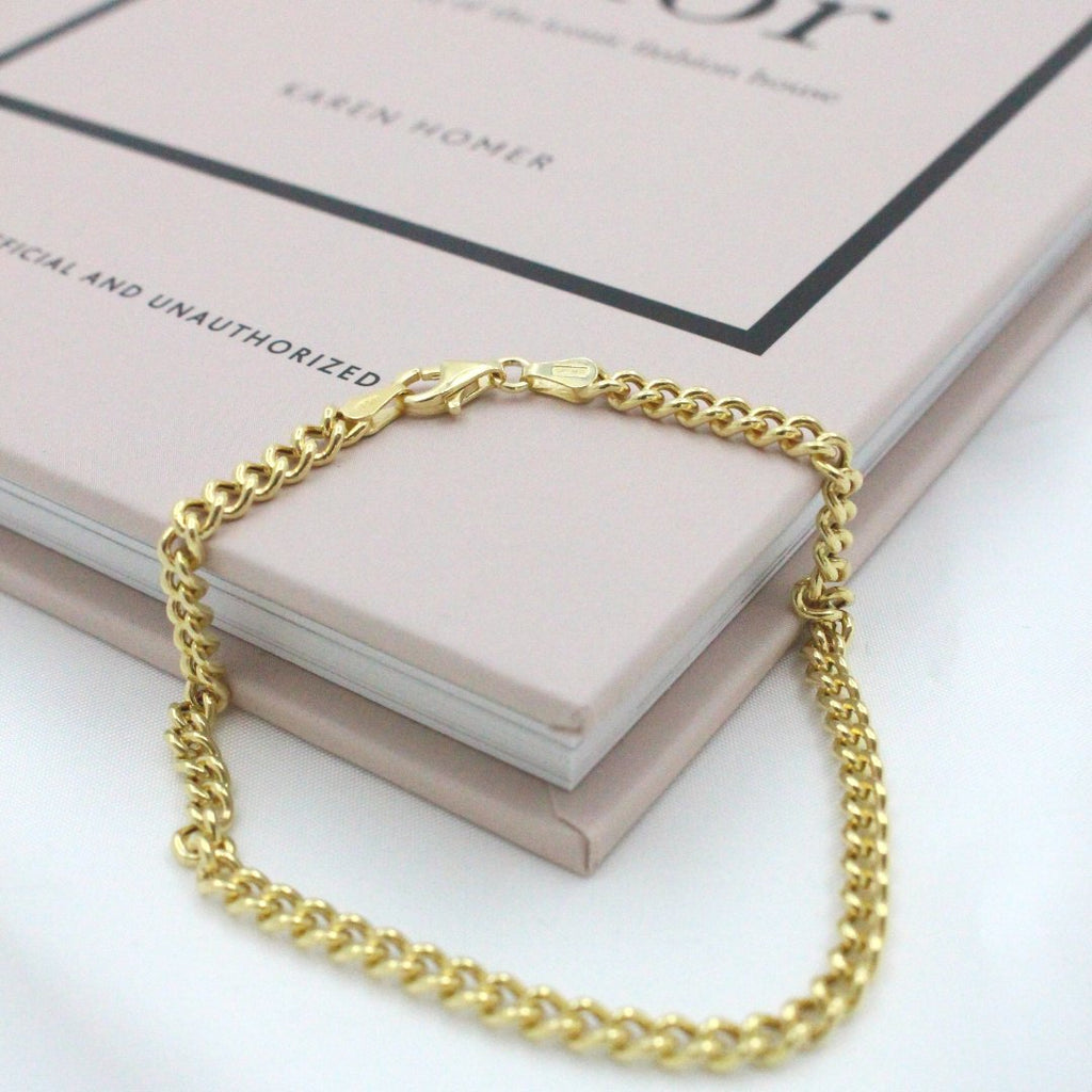 Gold Vermeil Thick Hollow Curb Chain Bracelet 3.7mm