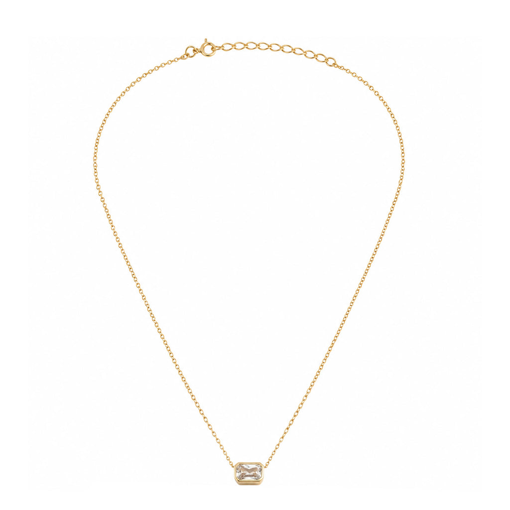 Sterling Silver Emerald Cut CZ Bezel Set Solitaire Necklace