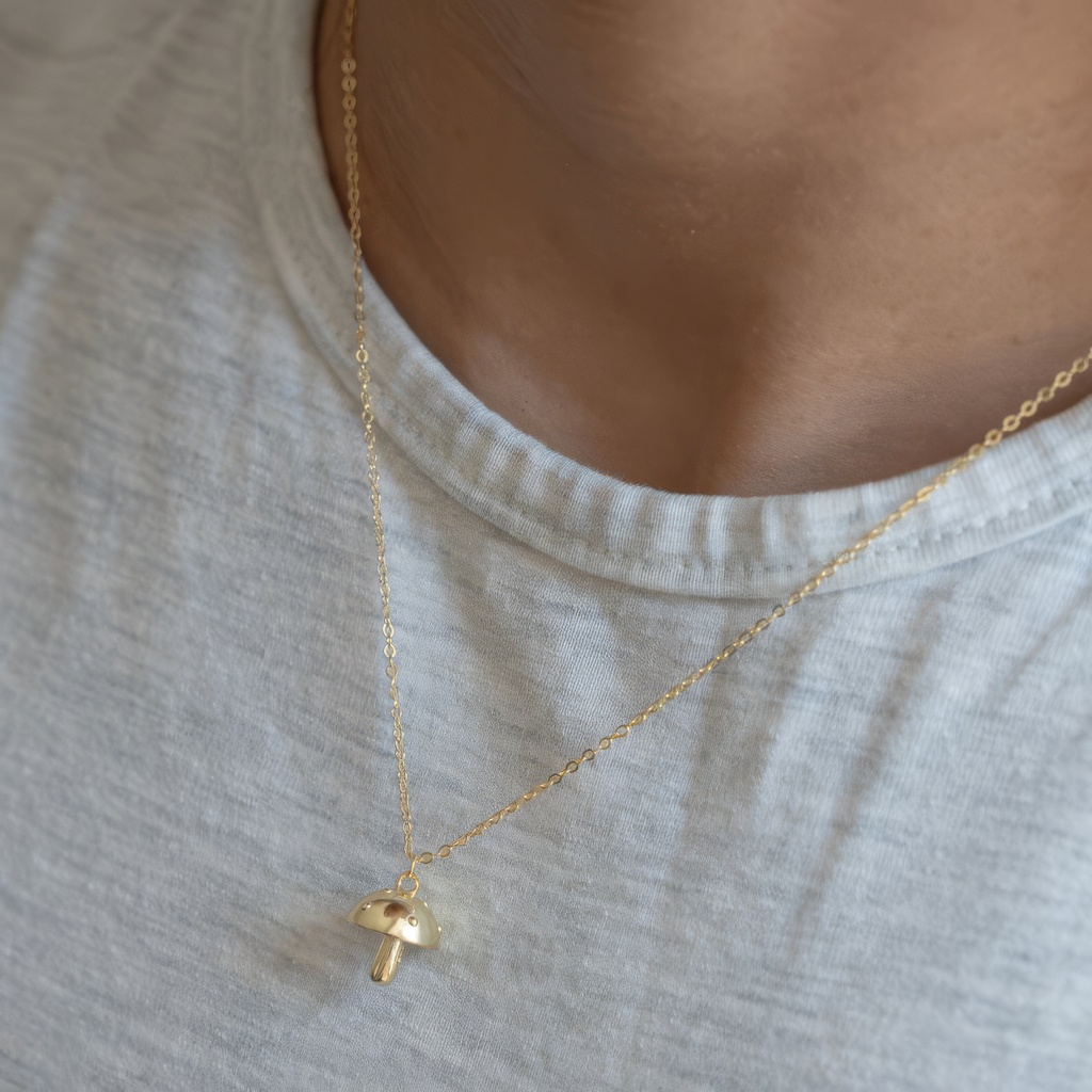 Sterling Silver Gold Vermeil 3D Mushroom Necklace
