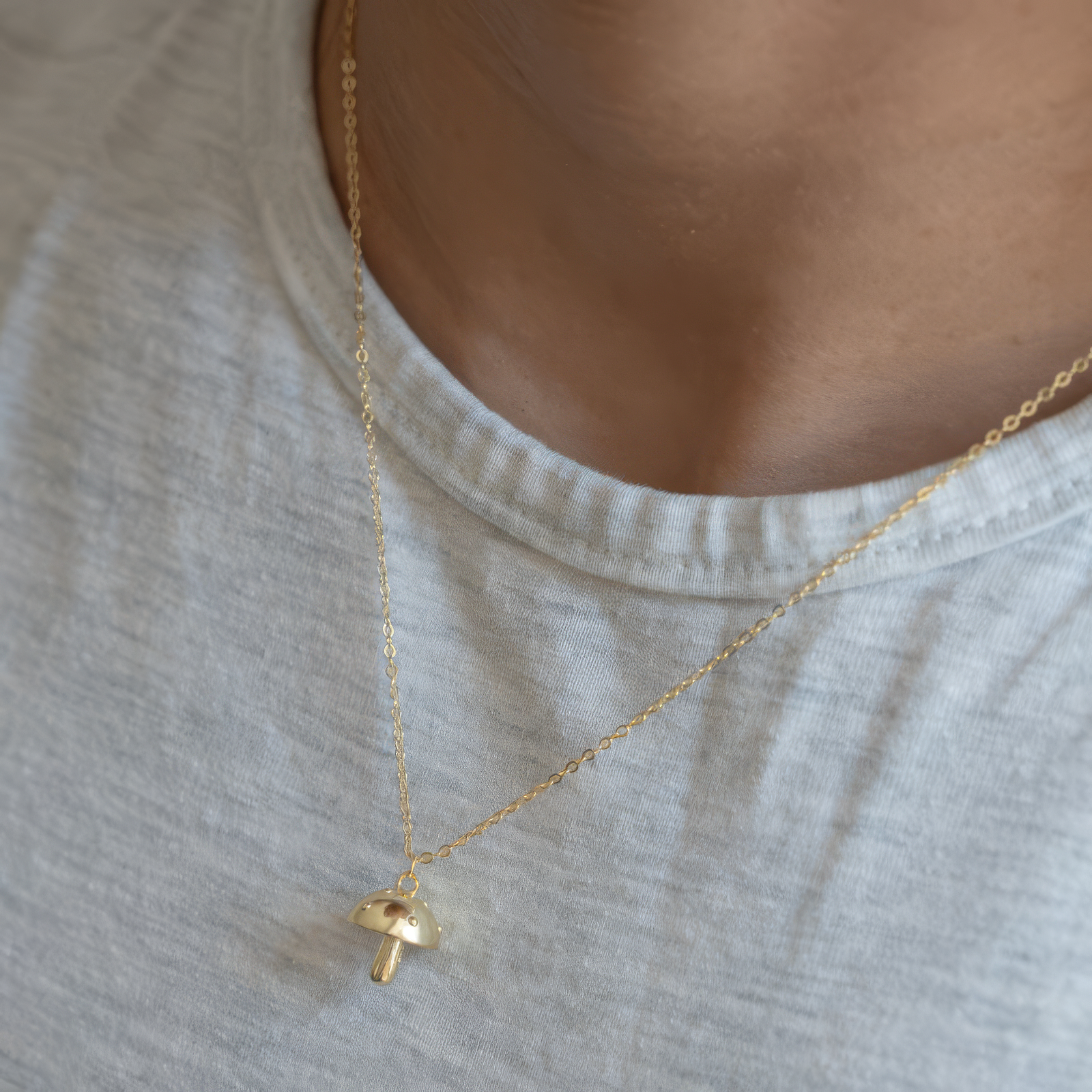 Sterling Silver Gold Vermeil 3D Mushroom Necklace