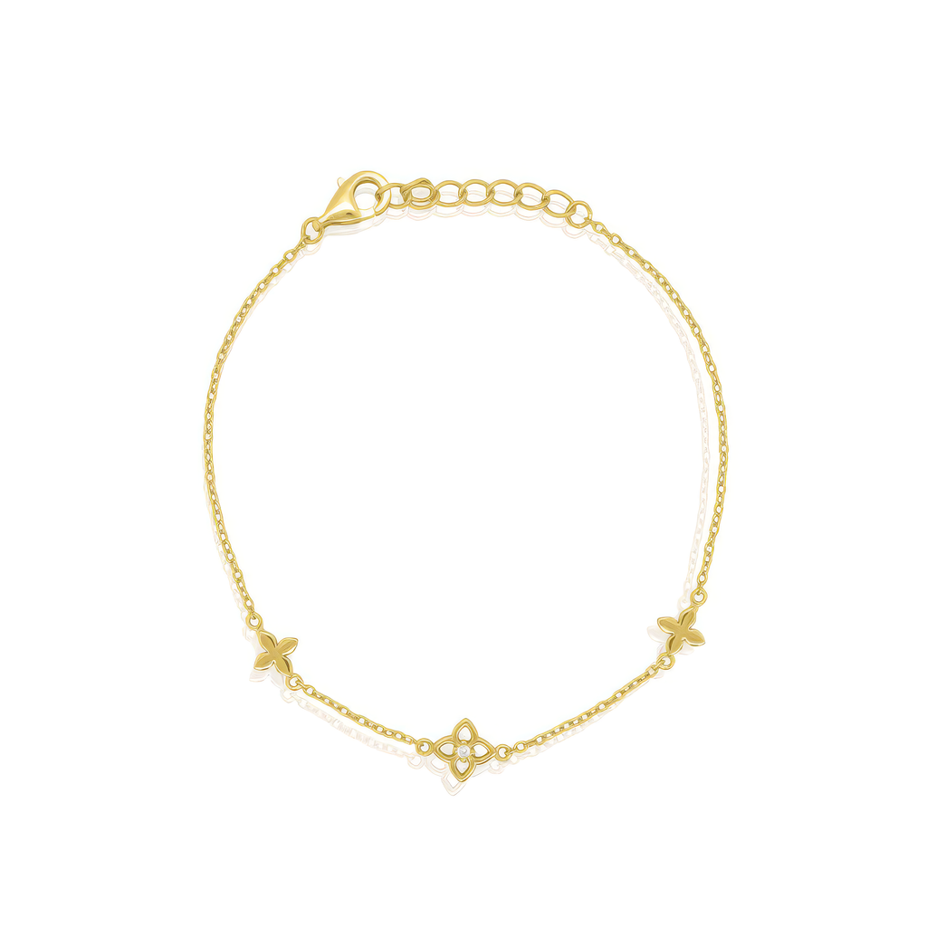 Sterling Silver Gold Vermeil CZ Cutout Clover Bracelet