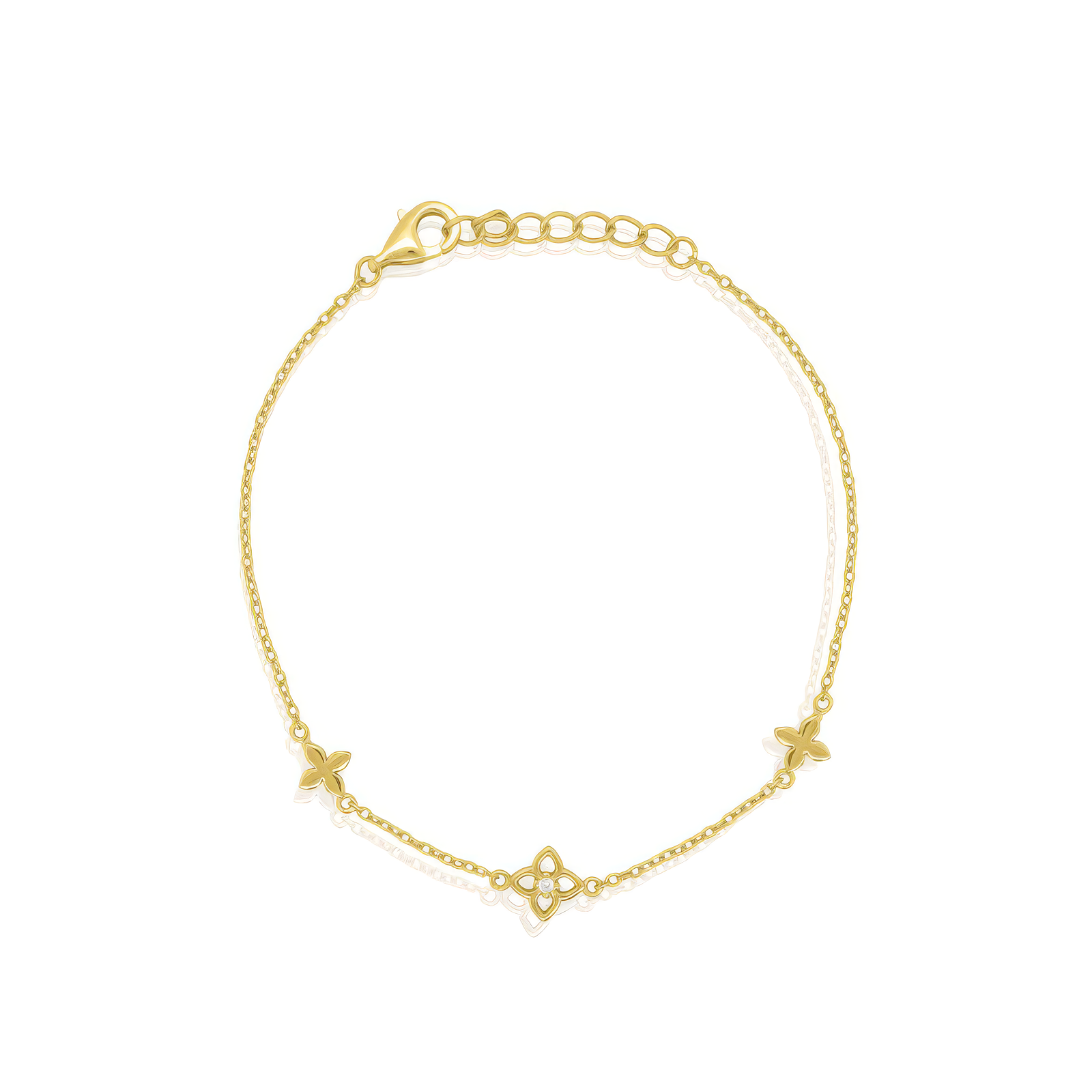 Sterling Silver Gold Vermeil CZ Cutout Clover Bracelet