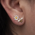 Enamel Bee and White Daisy Mis-Matched Stud Earrings