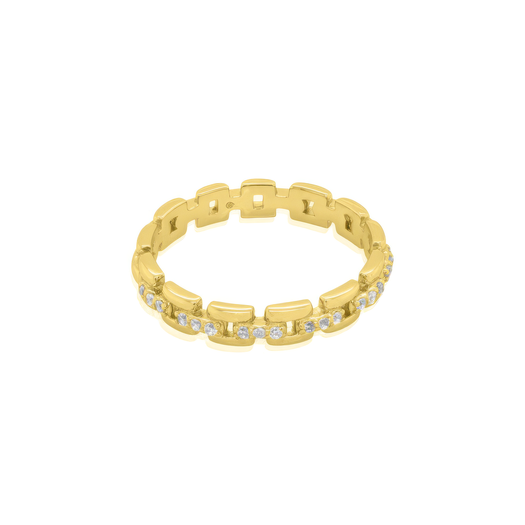 Sterling Silver Gold Vermeil CZ Link Ring
