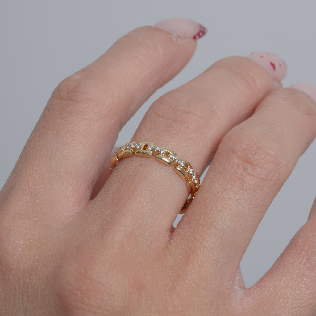 Sterling Silver Gold Vermeil CZ Link Ring