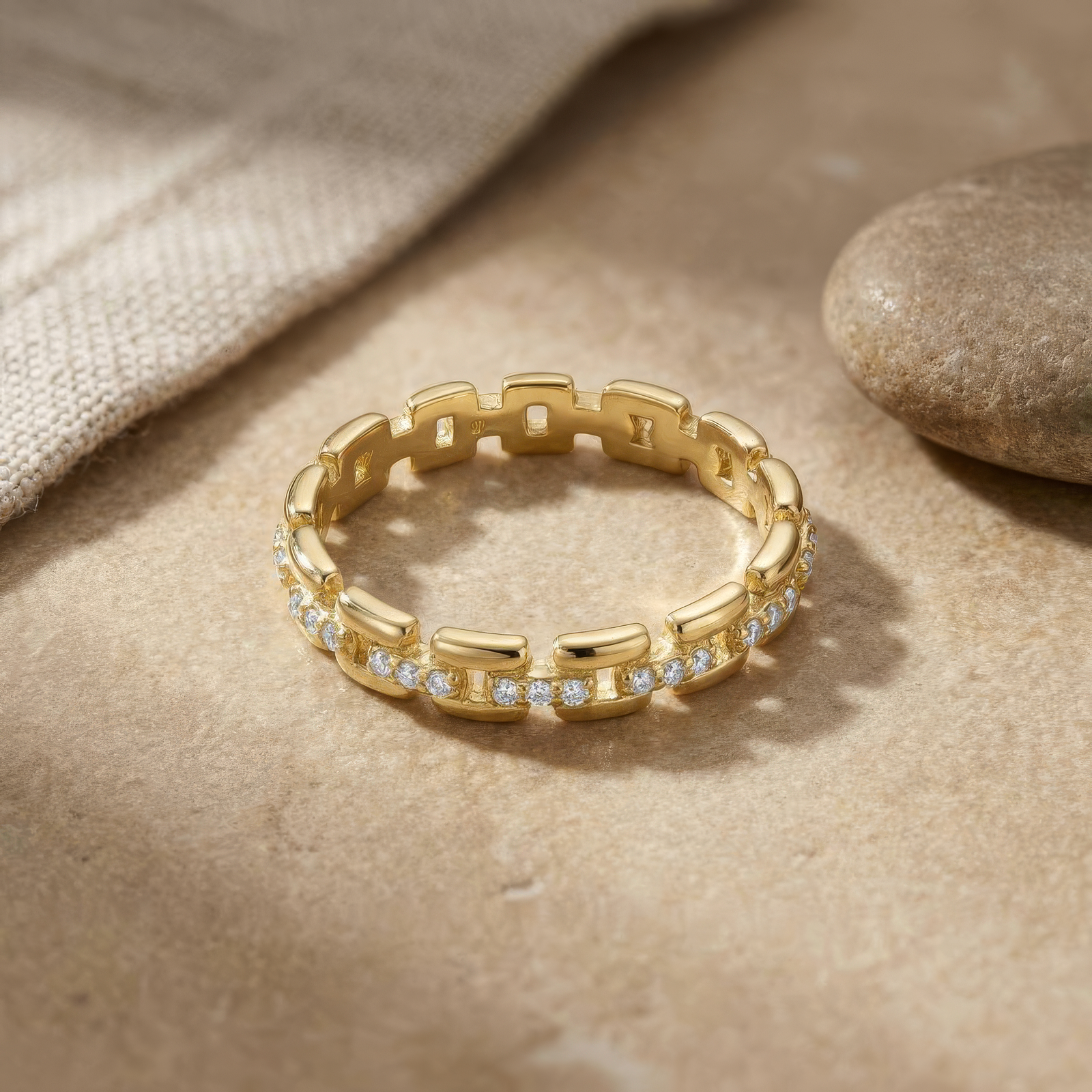 Sterling Silver Gold Vermeil CZ Link Ring