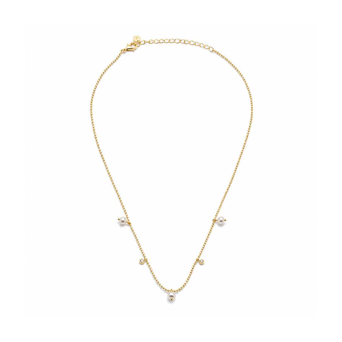 Sterling Silver Gold Vermeil CZ & Freshwater Pearl Ball Chain Necklace