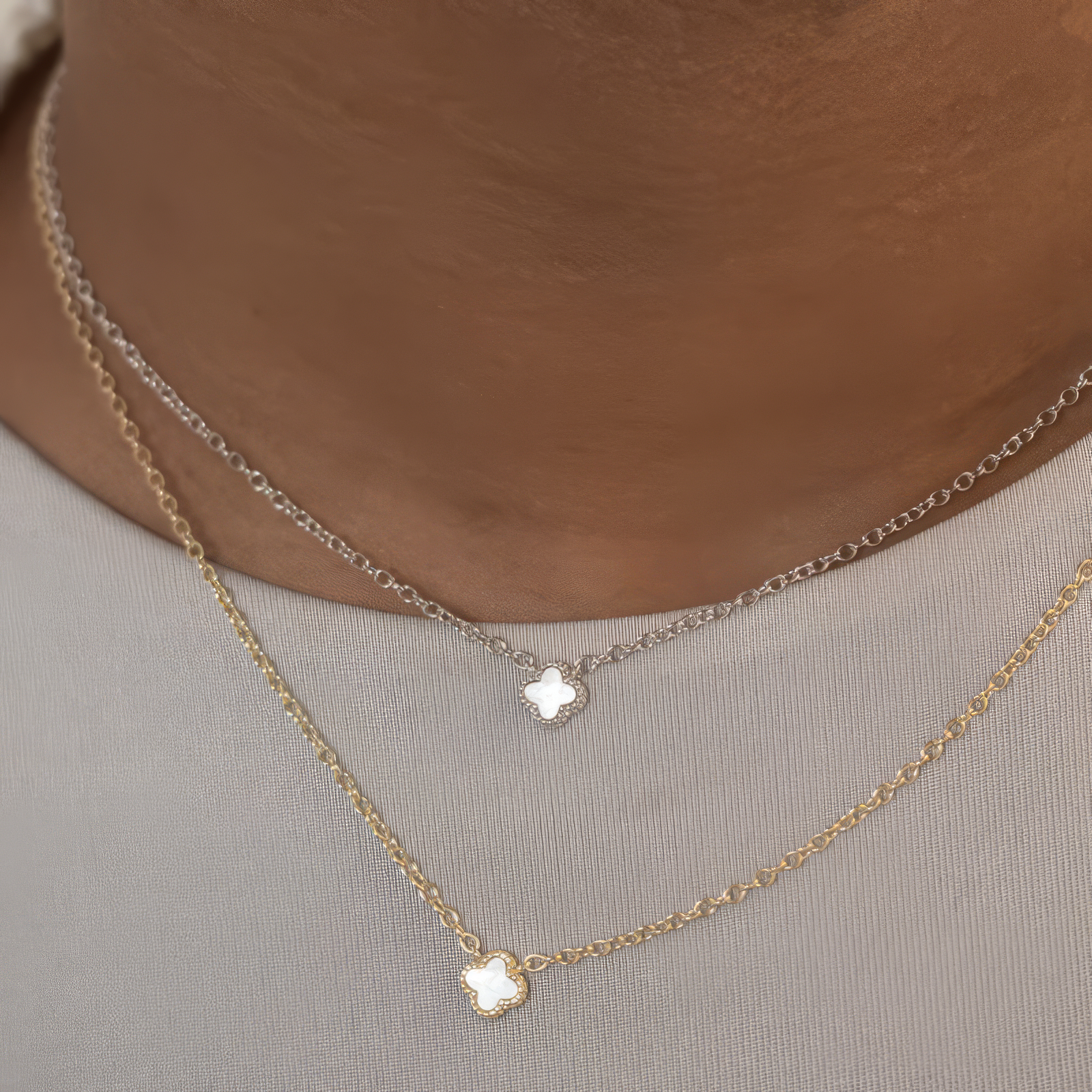 Sterling Silver Gold Vermeil Pearl Shell Clover Necklace