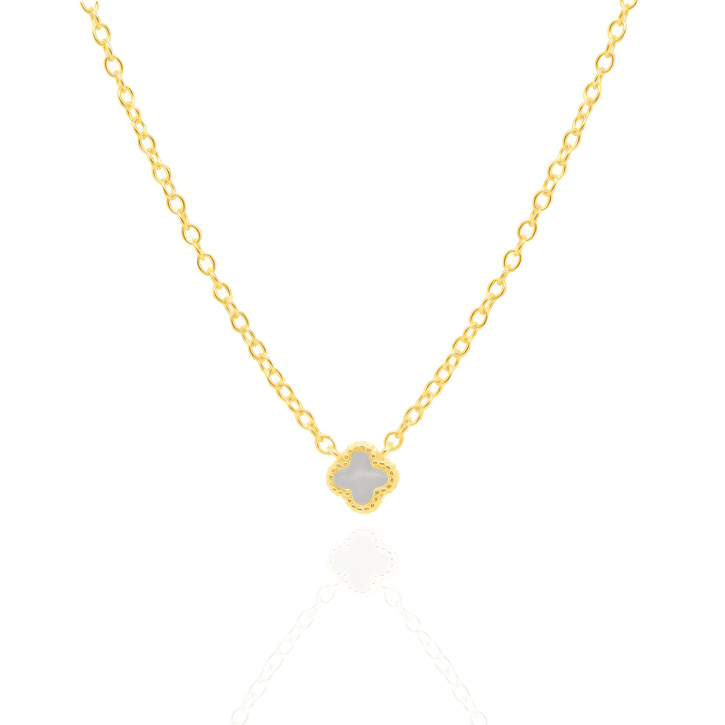 Sterling Silver Gold Vermeil Pearl Shell Clover Necklace