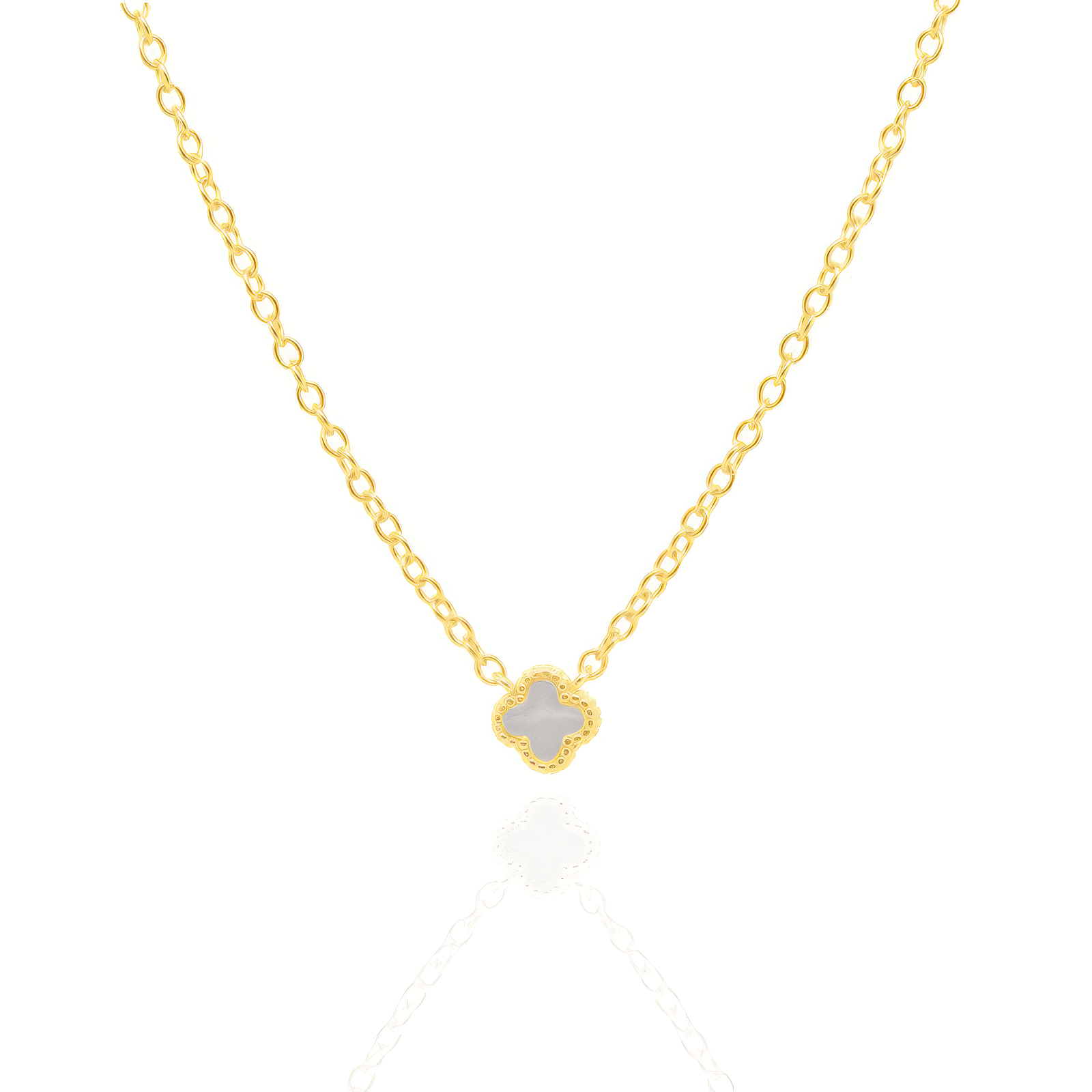 Sterling Silver Gold Vermeil Pearl Shell Clover Necklace