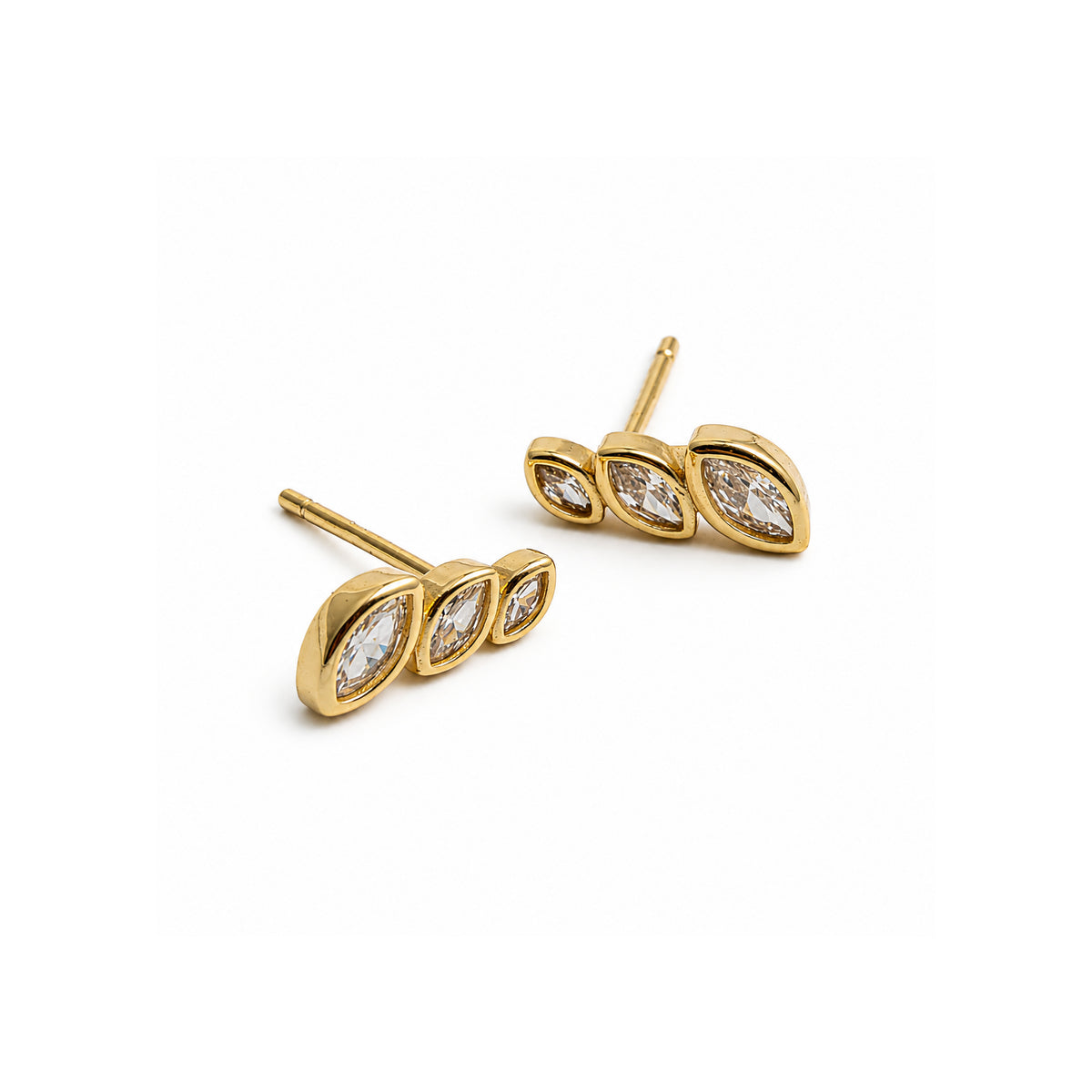 Sterling Silver Marquise Cut CZ Bezel Set Climber Stud Earrings