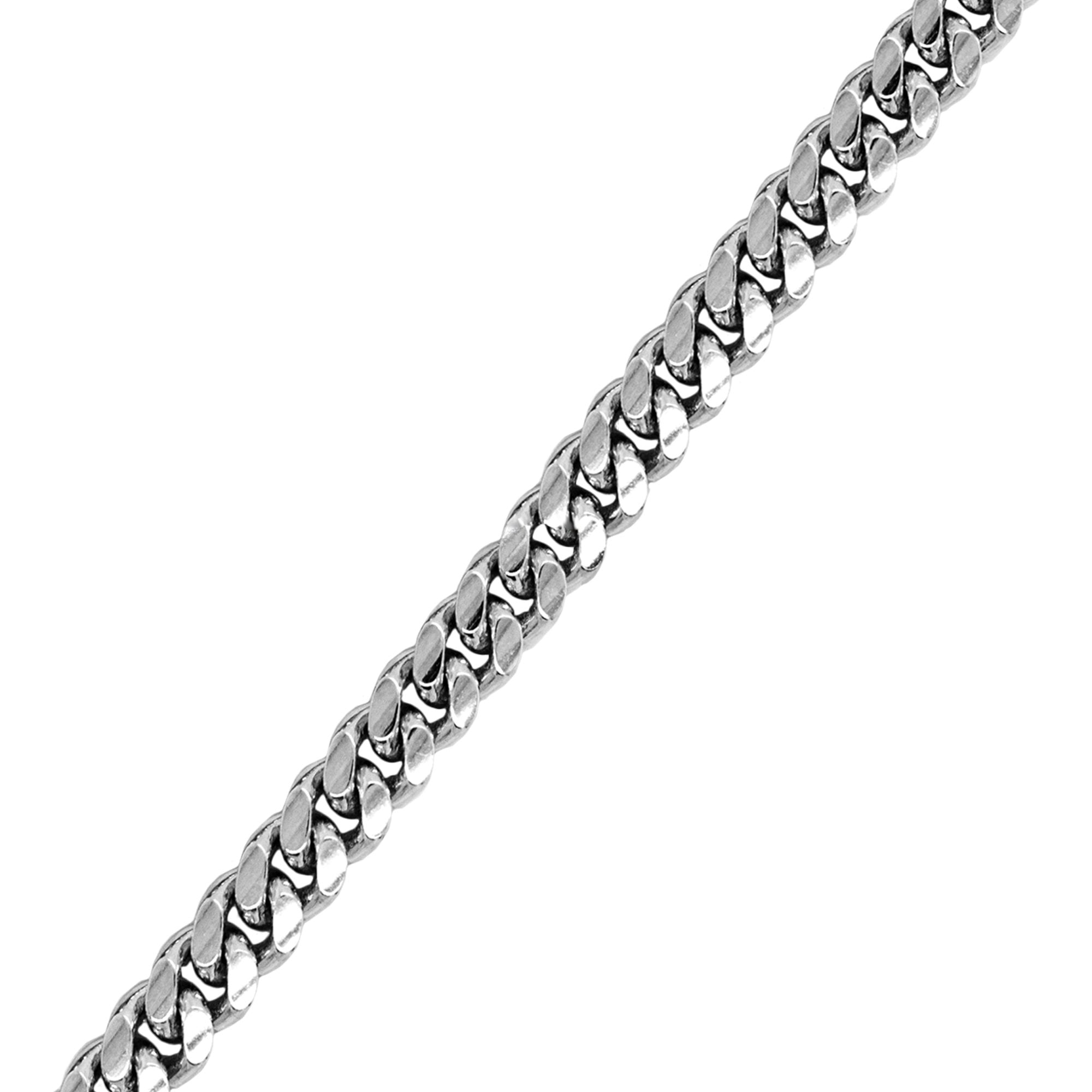 Sterling Silver Rhodium Plated Miami Cuban Curb Chain 7.7mm