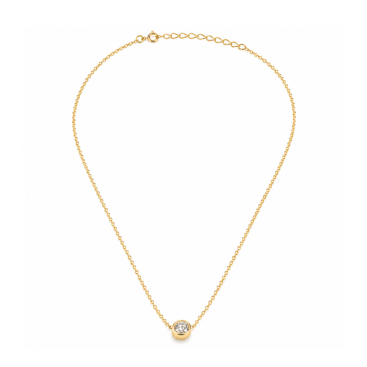 Sterling Silver Round Cut CZ Bezel Set Solitaire Necklace