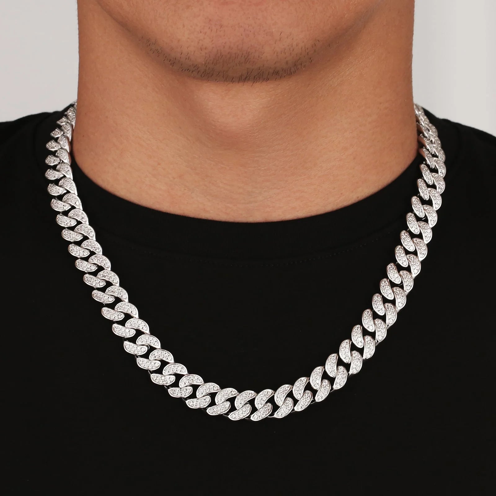 White Gold 12mm Iced Out Cuban Link Necklace