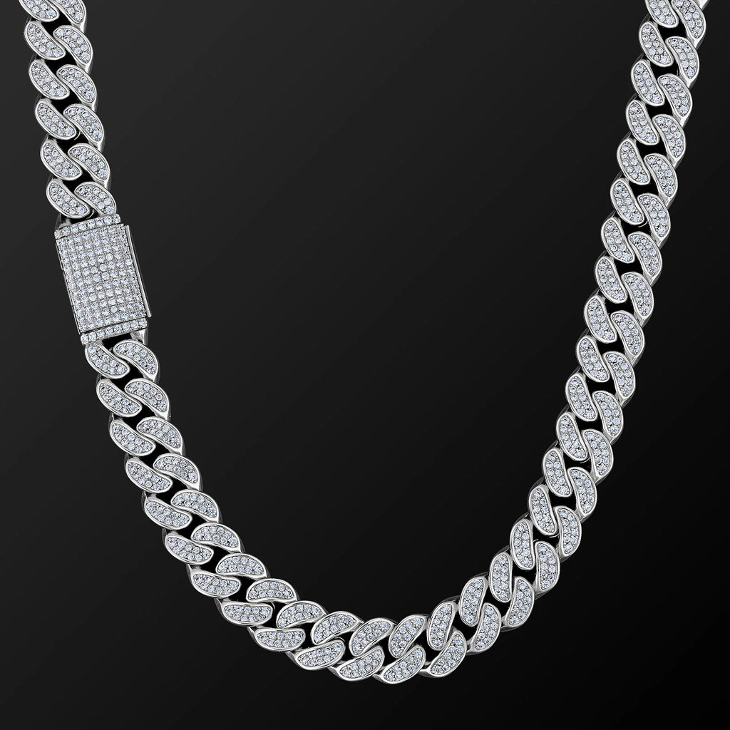 White Gold 12mm Iced Out Cuban Link Necklace