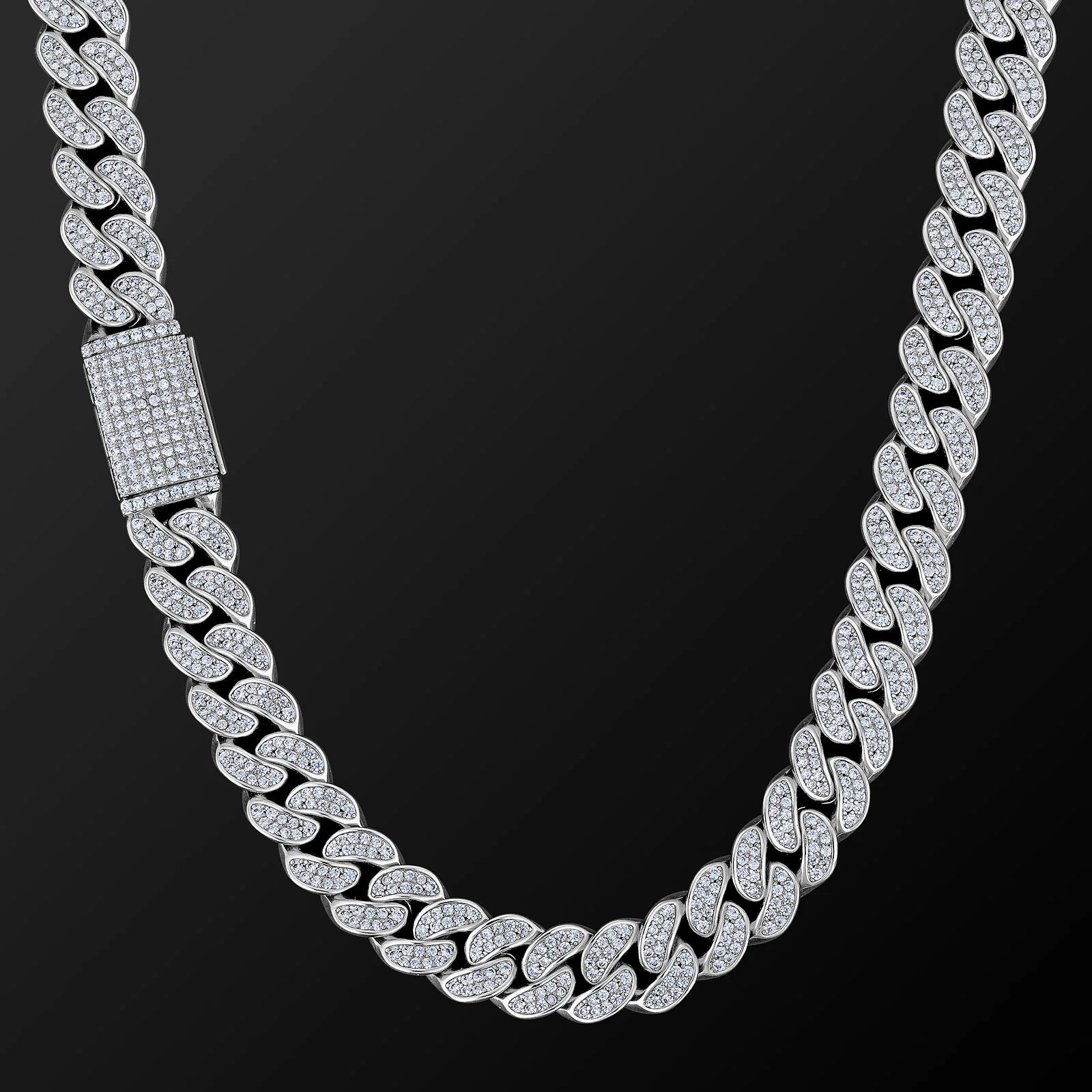 White Gold 12mm Iced Out Cuban Link Necklace