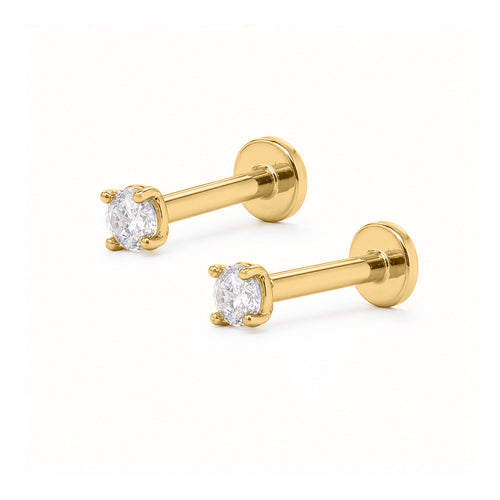 10K Yellow Gold 2mm CZ Stud Flat Screwback Earrings
